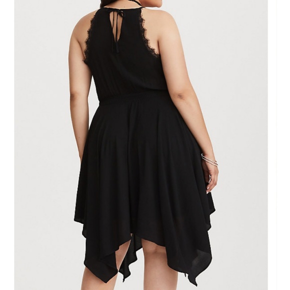 torrid Dresses & Skirts - Torrid lace trim black asymmetrical dress
